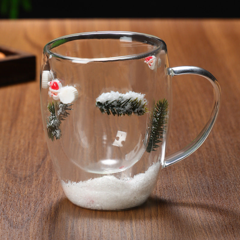 Christmas Double-Layer Glass Cup – High Borosilicate Heat-Resistant Holiday Drinkware - ZA-ZOLA