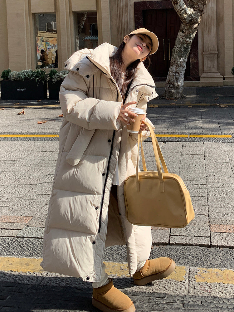 Korean-Style Mid-Length Over-the-Knee Down Cotton-Padded Coat – Stylish & Warm Winter Outerwear