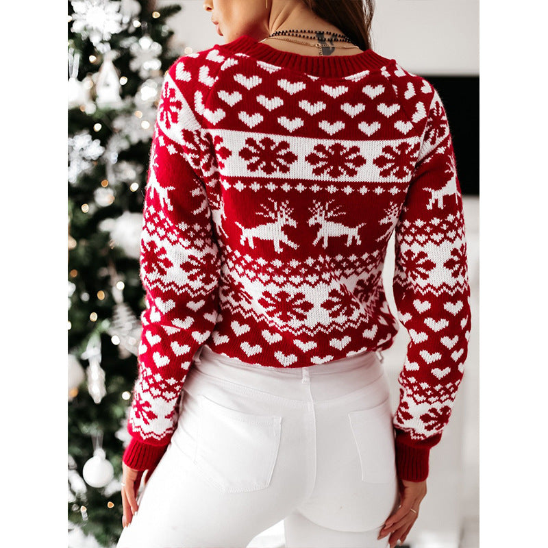 Christmas Elk Knitted Sweater – Long Sleeve Festive Winter Wear for Women & Men - ZA-ZOLA