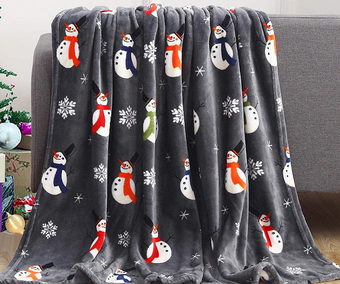 Cozy Christmas Elk & Snowman Print Blanket - Double-Sided Flannel for Winter Comfort - ZA-ZOLA