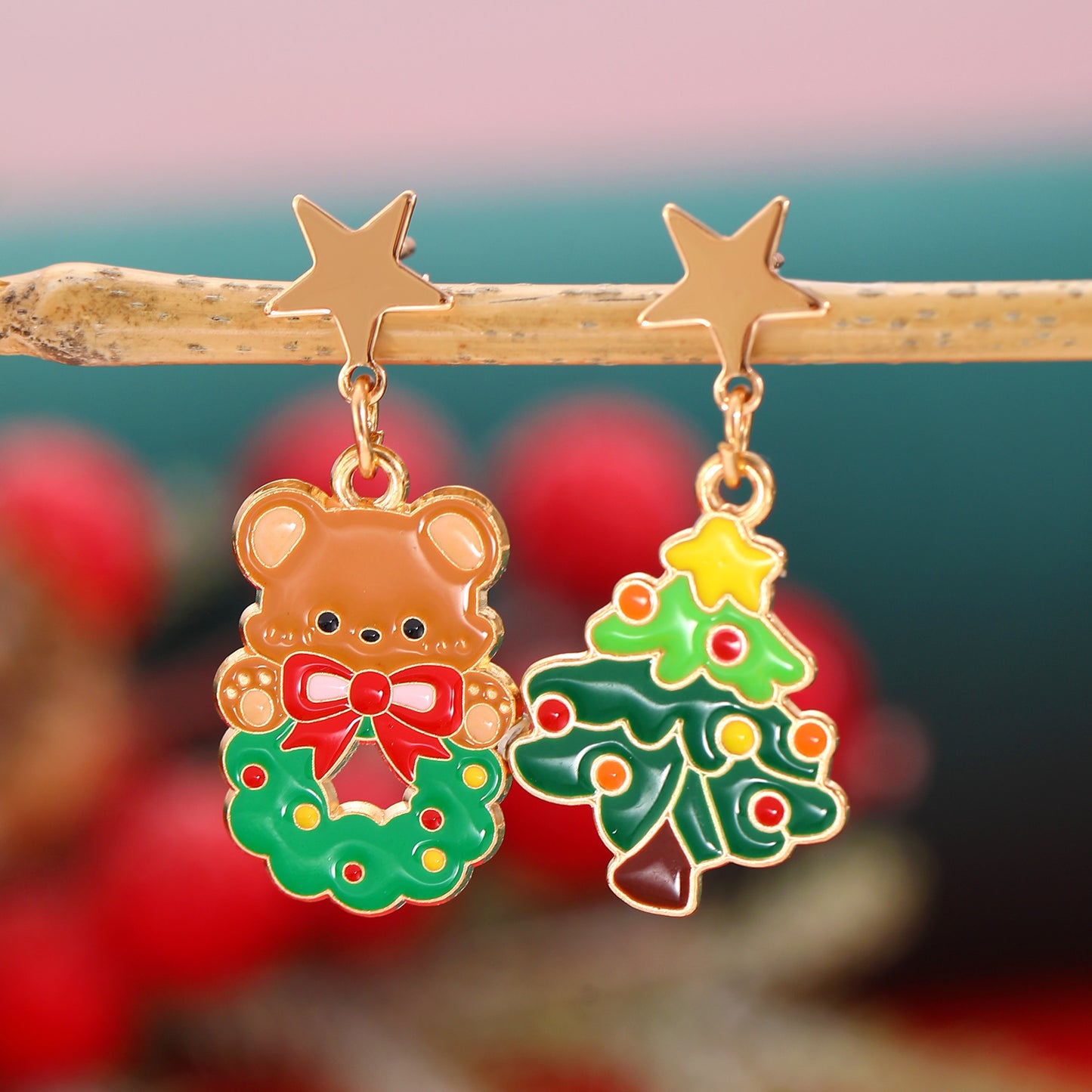 Fashionable Asymmetric Cartoon Dripping Oil Christmas Elk Earrings – Fun & Festive Holiday Jewelry - ZA-ZOLA