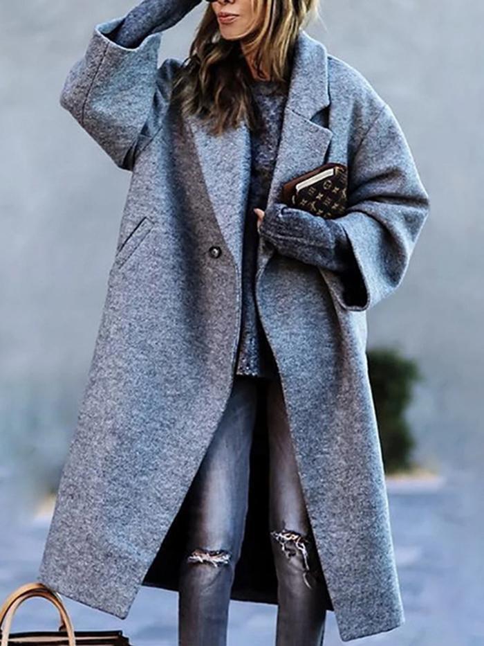 European & American Women’s Long-Sleeved Woolen Overcoat – Stylish Winter Outerwear