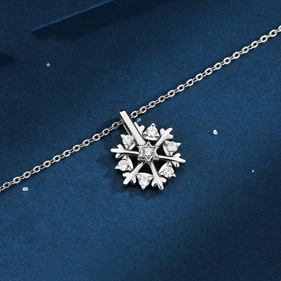 Rotatable 925 Silver Snowflake Necklace – Luxury Niche Design with Shiny Rhinestones, Perfect Gift for Women - ZA-ZOLA