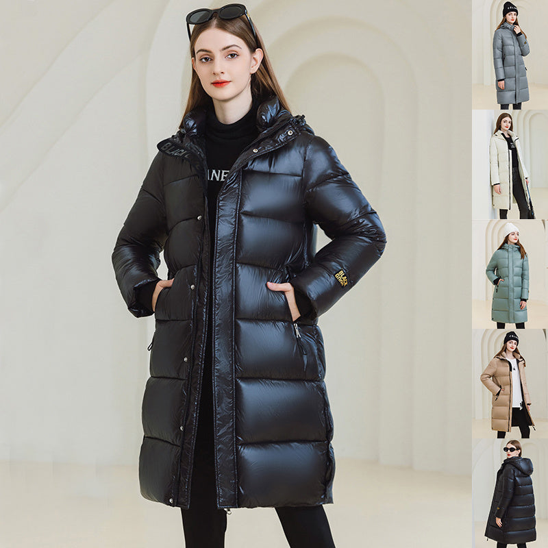 Warmer Wintermantel mit Kapuze und Taschen – Einfache lange Baumwolljacke für Damen