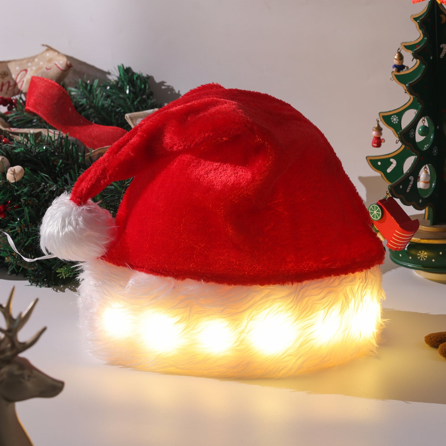 LED Light Plush Christmas Hat - Luminous Santa Hat for Kids & Adults | Festive Holiday Decorations & Christmas Supplies - ZA-ZOLA