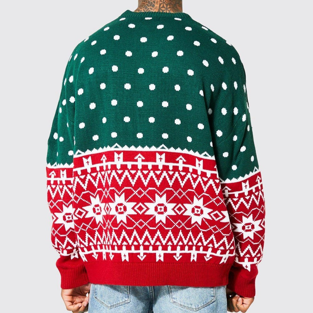 Men's Christmas Jacquard Loose-Fitting Sweater – Festive Holiday Knitwear - ZA-ZOLA