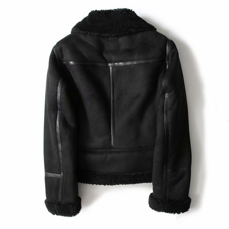 Women's Suede Lapel Jacket | Warm Lamb Wool Motorcycle Coat for Winter Outwear - ZA-ZOLA