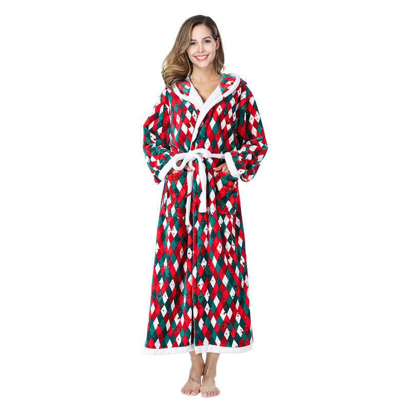 Women's Christmas Fleece Hooded Bathrobe – Plush Long Winter Sleepwear for Cozy Nights - ZA-ZOLA