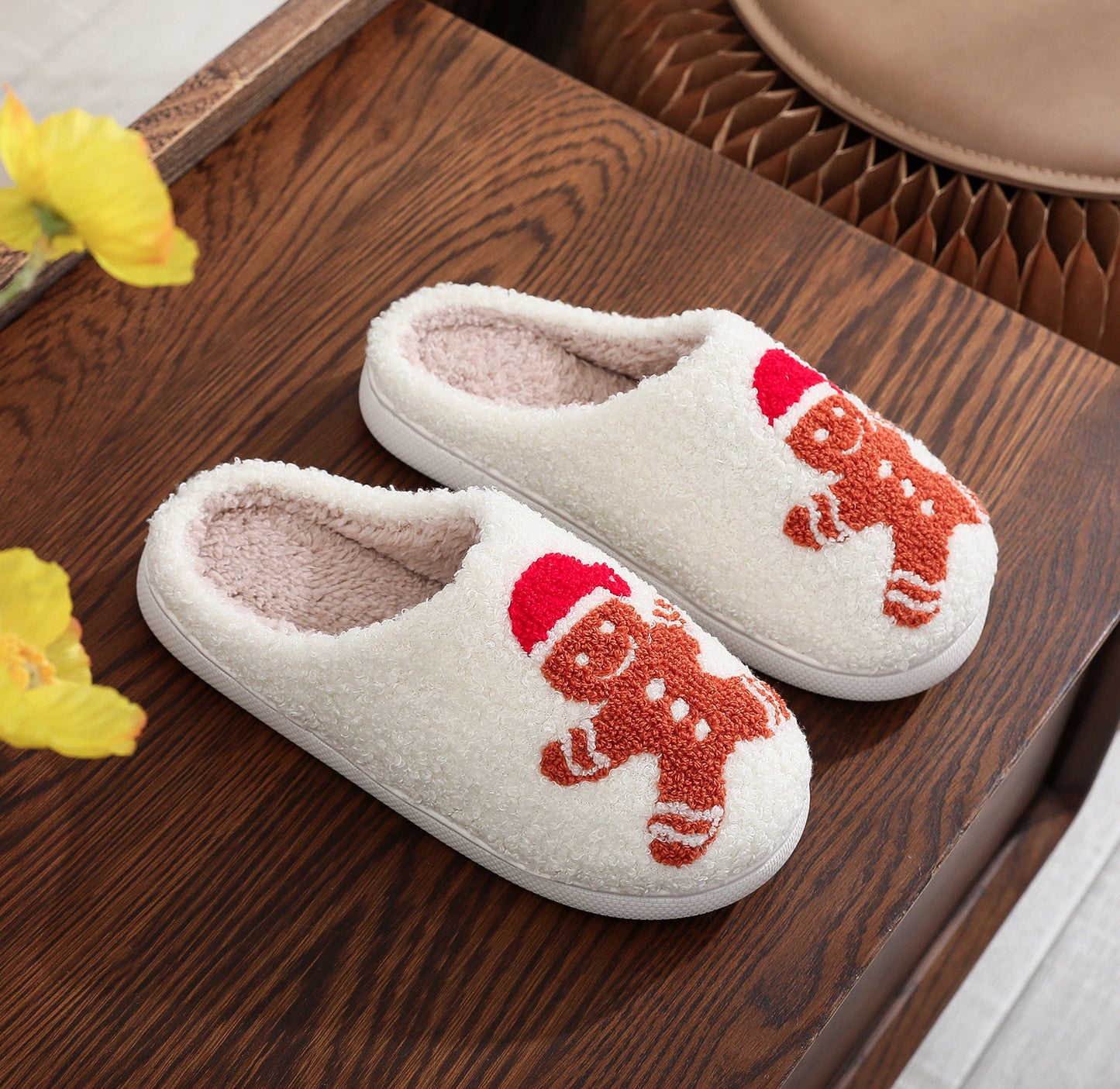 Christmas Gingerbread Cotton Slippers for Women – Cozy Winter Home Shoes – Non-slip Soft House Slippers - ZA-ZOLA