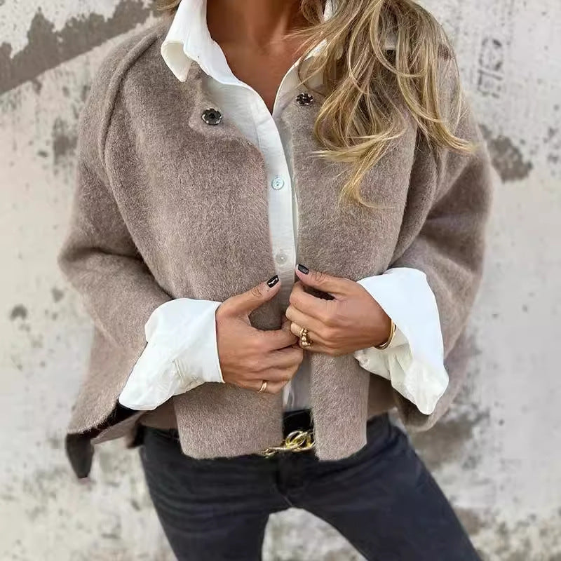 Damen Kaschmir Cardigan mit Fledermausärmeln – Lockerer Kurzmantel für Herbst &amp; Winter