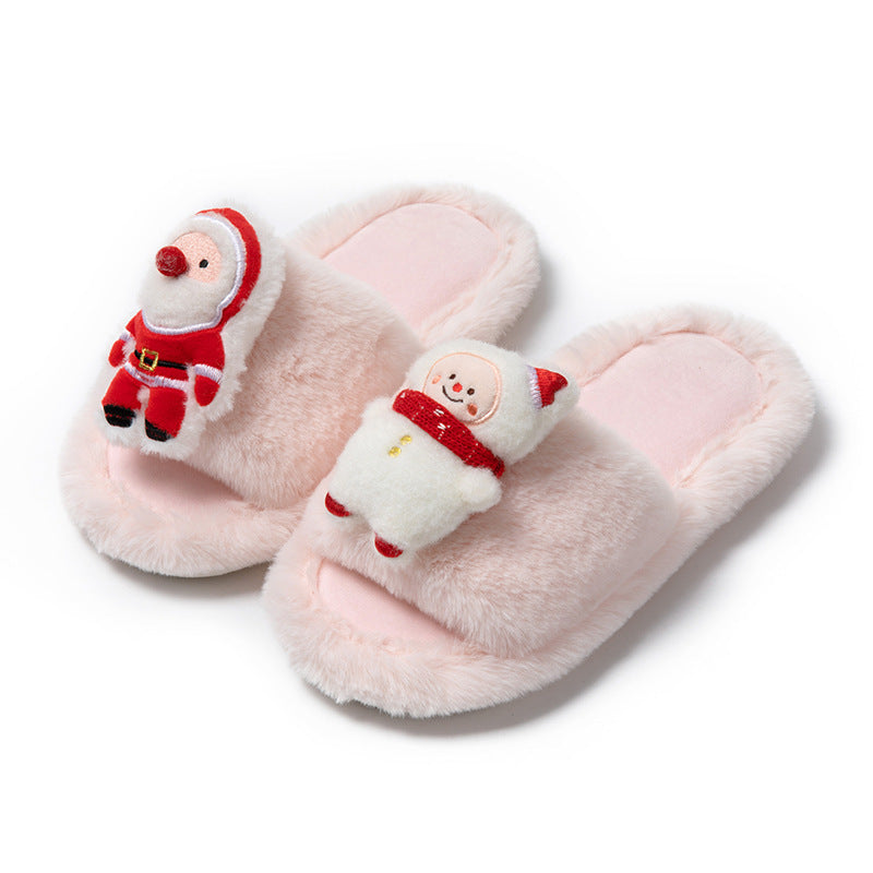 Santa Claus Open-Toe Cotton Slippers – Cozy Winter Indoor Plush Slippers for Women – Warm Furry Christmas Shoes - ZA-ZOLA