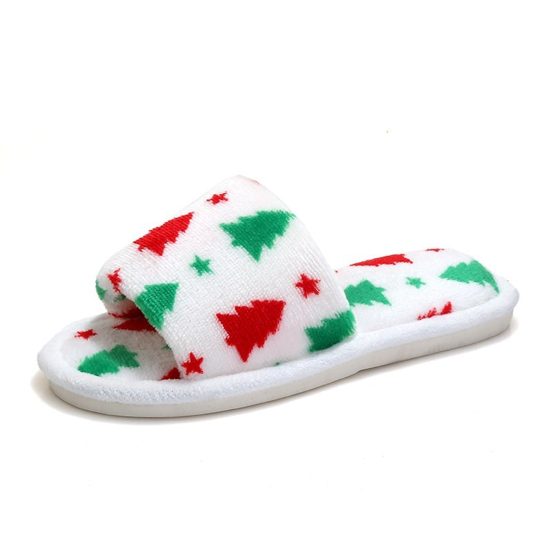 Christmas Tree Home Slippers for Women – Fashionable Open-toe Plush Slippers – Fuzzy Winter Bedroom House Shoes - ZA-ZOLA