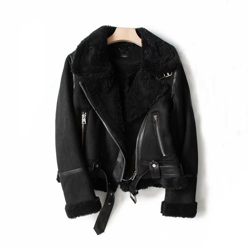 Women's Suede Lapel Jacket | Warm Lamb Wool Motorcycle Coat for Winter Outwear - ZA-ZOLA