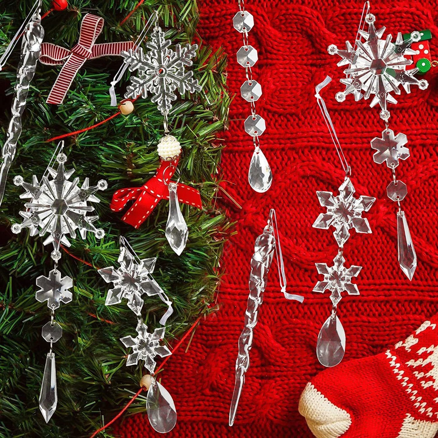 10pcs Acrylic Ice Strip Christmas Tree Pendants – Festive Snow Ceiling Ornaments for Holiday Decor - ZA-ZOLA