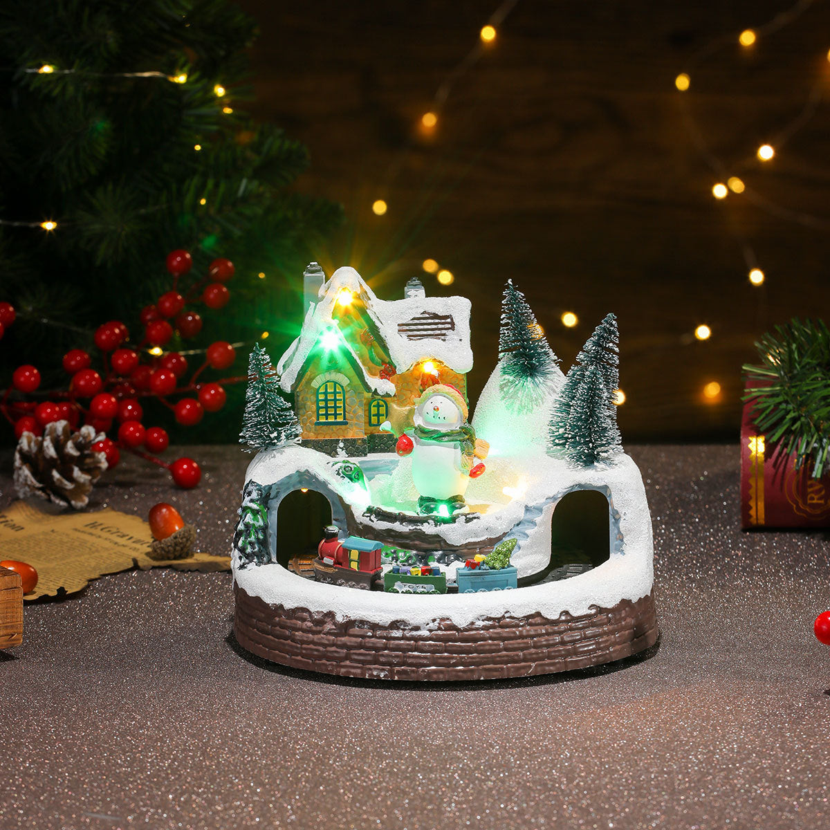 Rotating Christmas Resin Music Box – Luminous Holiday Ornament with Soothing Melody - ZA-ZOLA