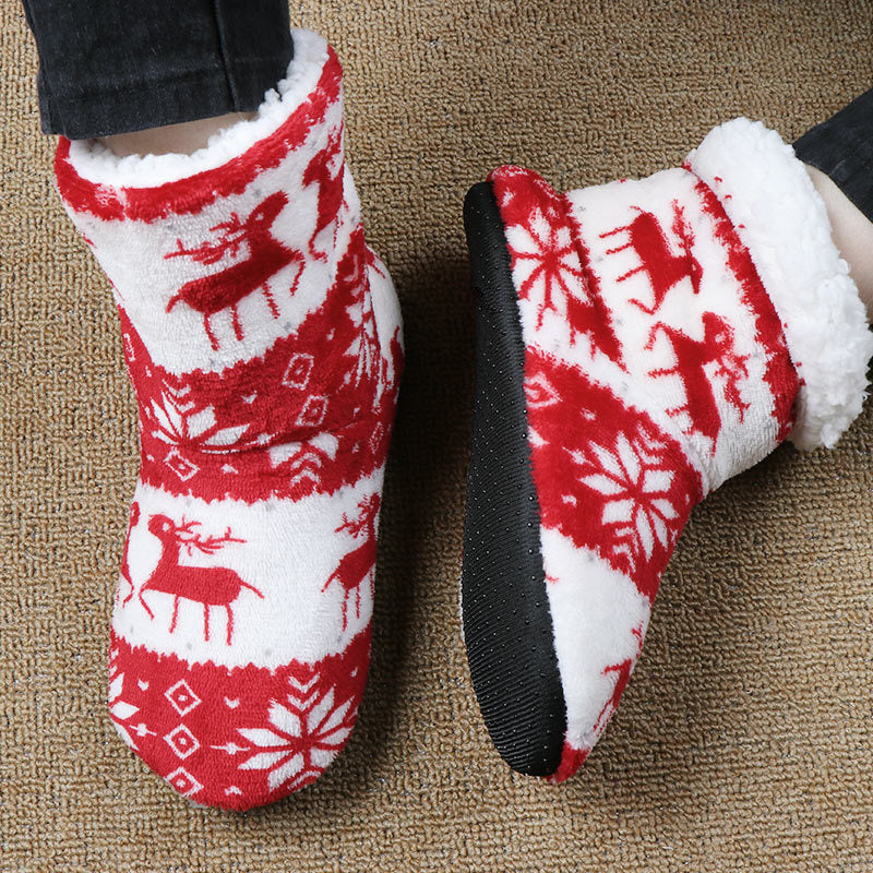 Christmas Elk Indoor Sock Shoes – Warm Plush House Slippers for Winter – Cozy Floor Shoes - ZA-ZOLA