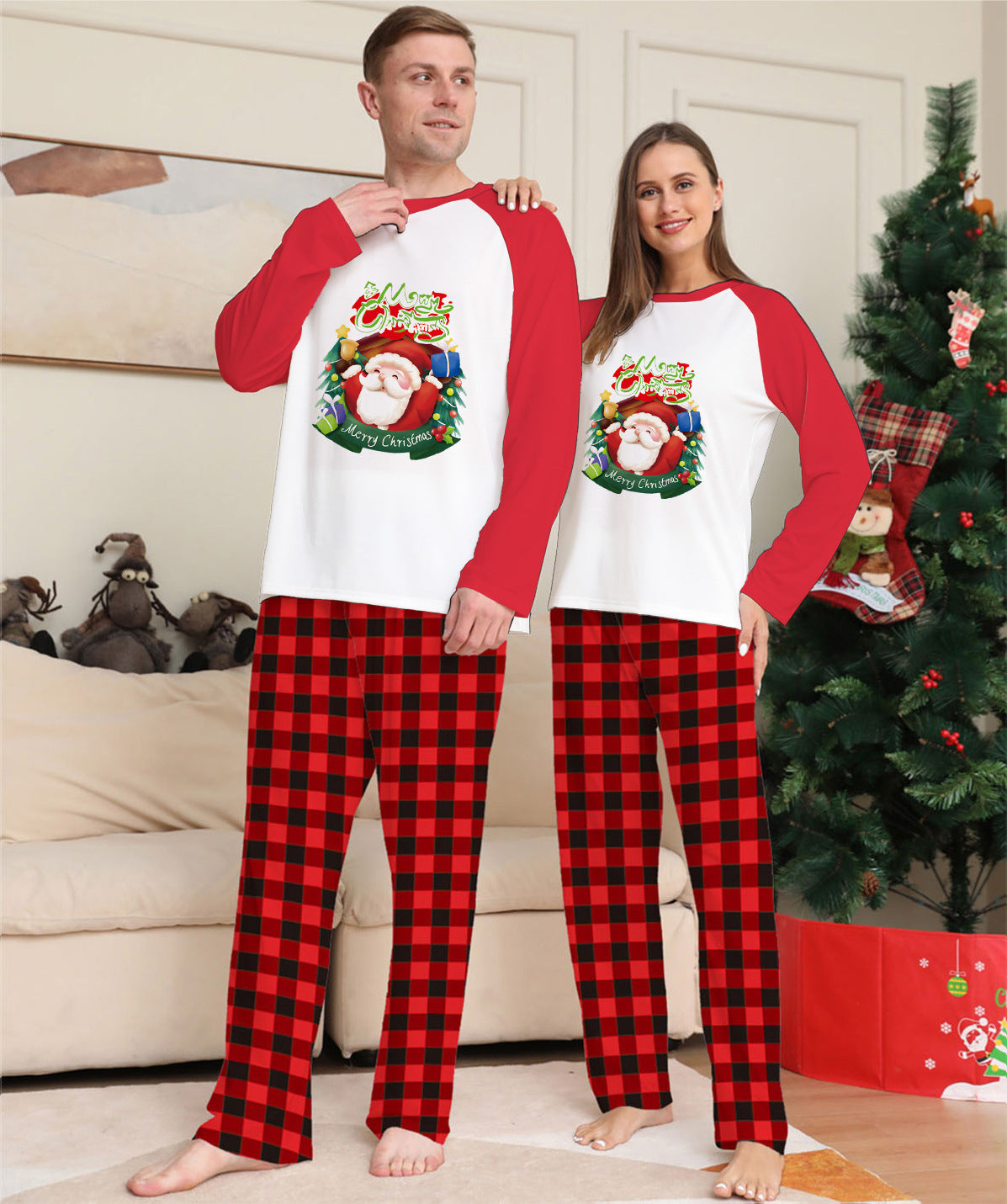 Christmas Parent-Child Matching Pajamas – Long Sleeve T-Shirt & Plaid Pants Family Set - ZA-ZOLA