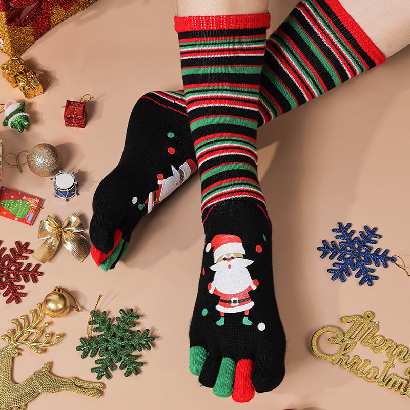 Cute Christmas Five-Finger Socks – Cozy Winter Elastic Split-Toe Socks for Women – Sweat-Absorbent Comfort - ZA-ZOLA