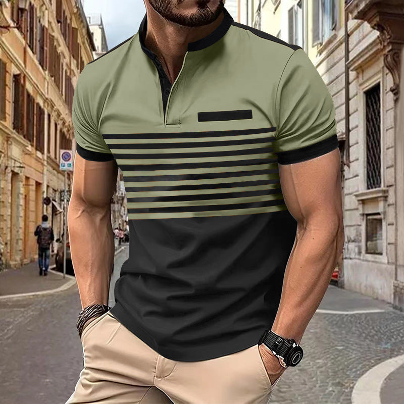 V-neck Buttons Top Men's Henley ShirtProduct information:
 
 Pattern: stripes
 
 Color: white, orange, gray, Army Green, Red
 
 Size: S,M,L,XL,XXL,XXXL
 
 Style: slim fit
 
 Main fabric composition: PolShirtZA-ZOLAZA-ZOLA-neck Buttons Top Men'