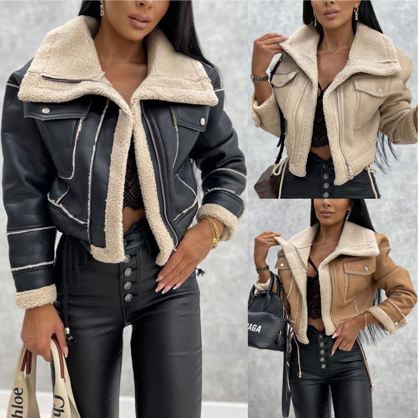 Women's Zipper Motorcycle Jacket Coat – Fashionable Top for Stylish Winter Wear