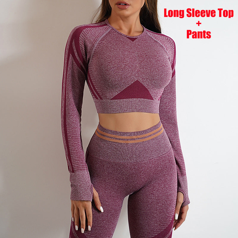 Seamless Yoga Pants & Sports Gym Fitness Leggings with Long Sleeve Tops – Butt Lifting Slim Workout Outfits