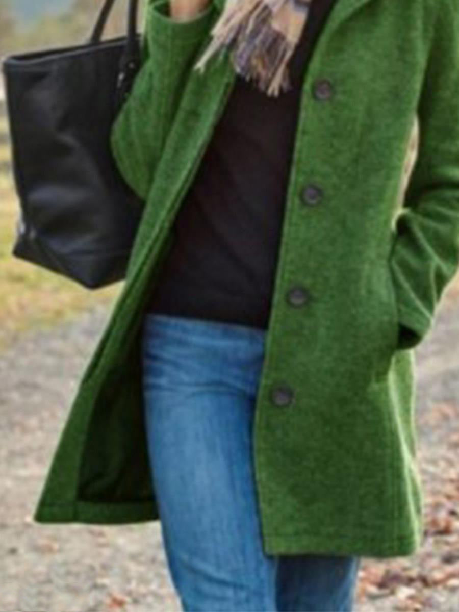 New European & American Women’s Medium-Length Pure Color Woolen Coat