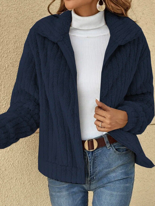 Women's Fleece Lapel Cropped Jacket – Cozy and Stylish Winter Outerwear