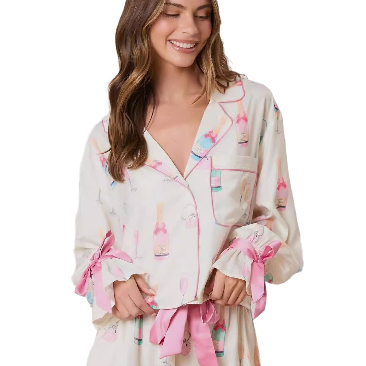 Women's Christmas Pajamas with Bow – Long Sleeve & Shorts Suit for Festive Comfort - ZA-ZOLA