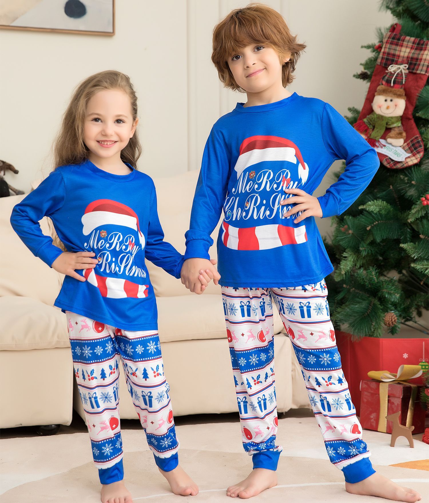 Matching Family Christmas Pajama Sets – Letter Print Tops & Plaid Pants Sleepwear - ZA-ZOLA