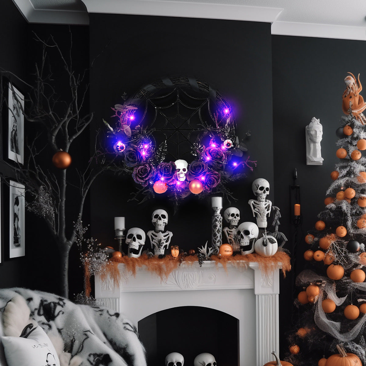 Halloween Decorations Spider Skull Vine Ring Artificial Flower Party Layout Props Pendant - ZA-ZOLA