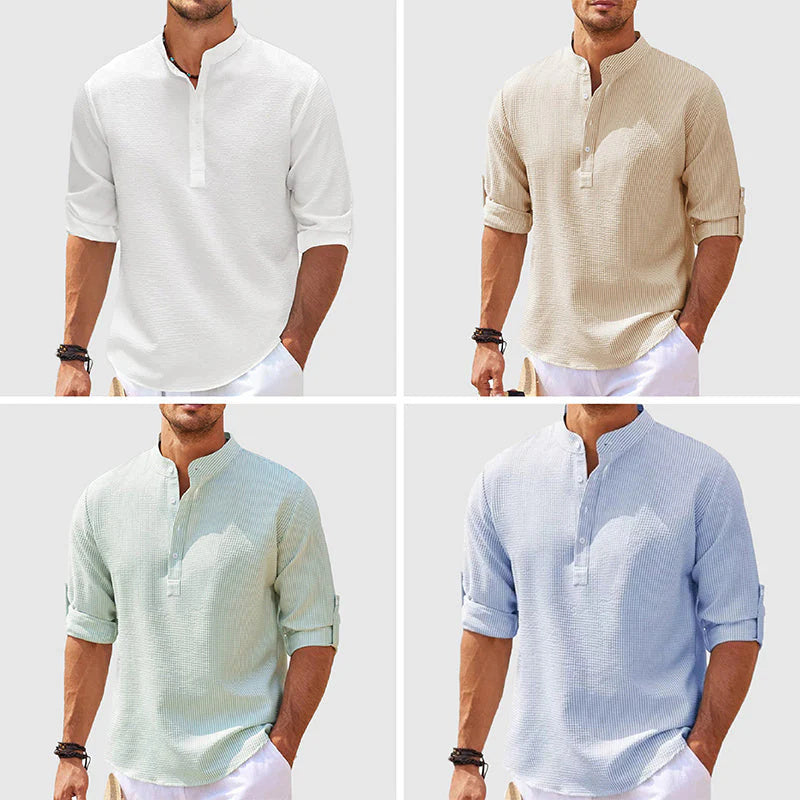 Men's Casual Long Sleeve Stand Collar Shirt – Solid Color, Stylish & Comfortable - ZA-ZOLA