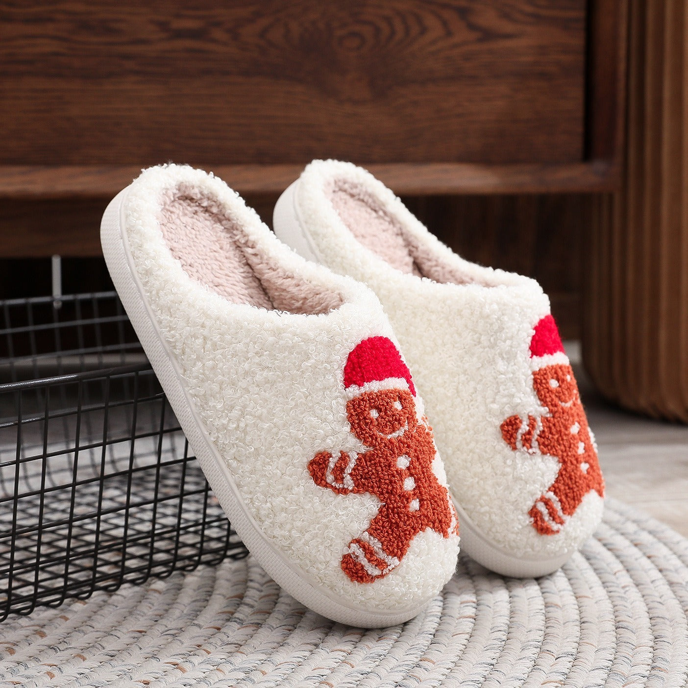 Christmas Gingerbread Cotton Slippers for Women – Cozy Winter Home Shoes – Non-slip Soft House Slippers - ZA-ZOLA