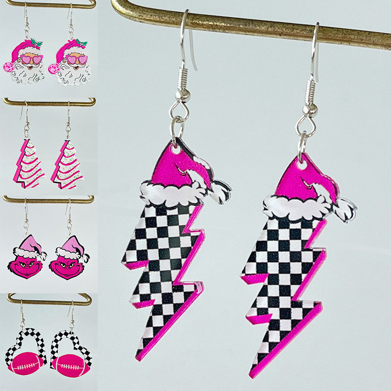 Cute Cartoon Christmas Acrylic Earrings – Santa Claus, Tree, Football & Lightning Designs - ZA-ZOLA