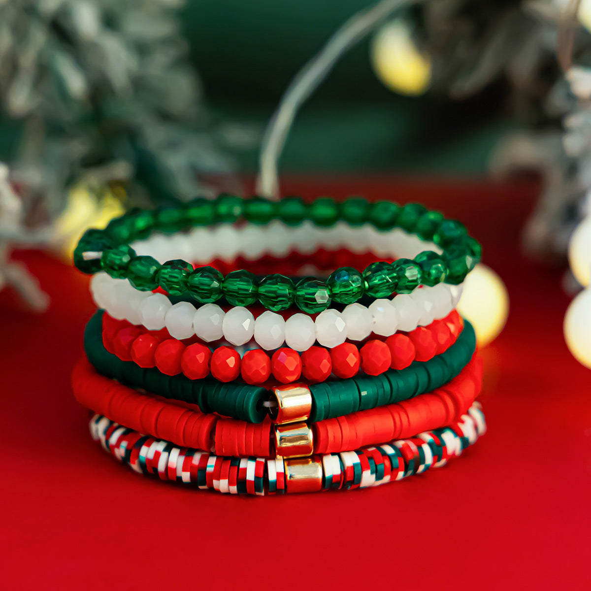 Festive Christmas Polymer Clay Color Bracelet Set - Perfect Holiday Gift! - ZA-ZOLA