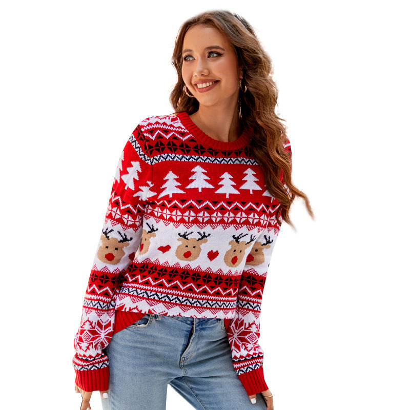 Jacquard Leisure Pullover Christmas Sweater – Women's Knitted Holiday Knitwear - ZA-ZOLA