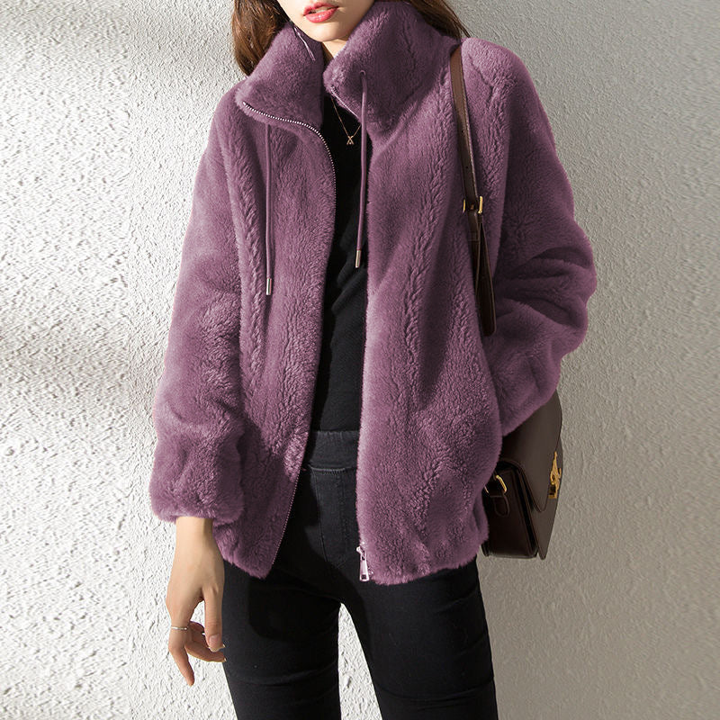 Double-Faced Fleece Warm High Neck Sweater – Women’s Cozy Cardigan for Winter Comfort