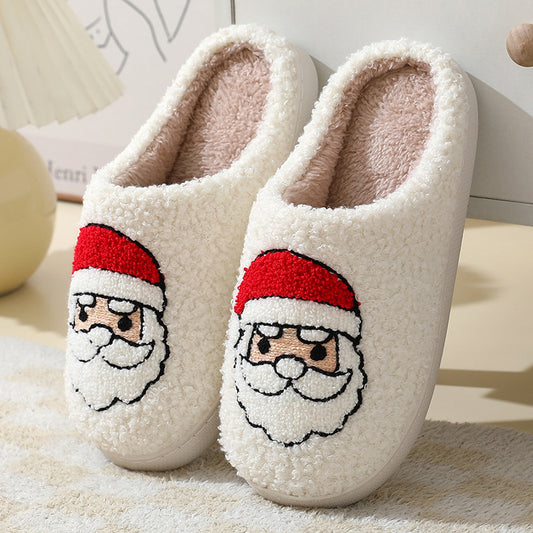 Christmas Cartoon Santa Claus Slippers for Couples – Cute Cotton Winter Home Slippers for Women & Men – Warm Furry Shoes - ZA-ZOLA