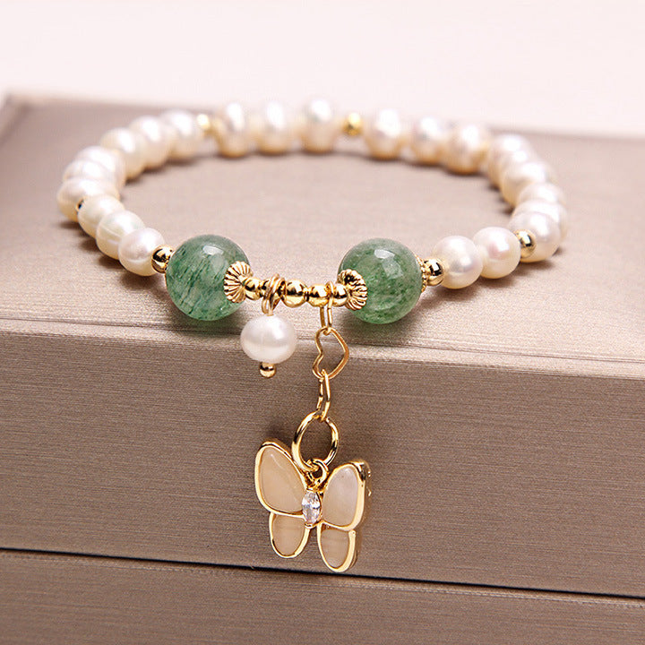 Freshwater Pearl Strawberry Quartz Bracelet Bracelet Female Opal Butterfly Bracelet - ZA-ZOLA