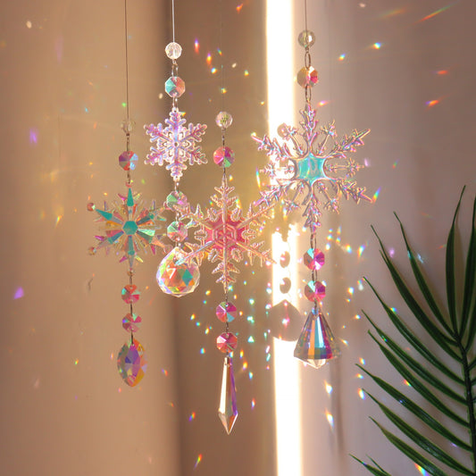 Colorful Snowflake Crystal Sun Catcher – Festive Ice Pillar Pendant for Window & Tree Decor - ZA-ZOLA