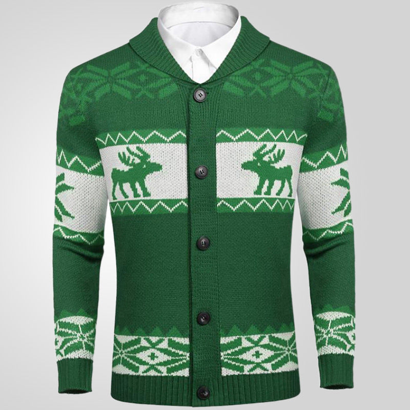 Men's Christmas Jacquard Sweater Button Cardigan Coat – Festive Knitwear for the Holidays - ZA-ZOLA