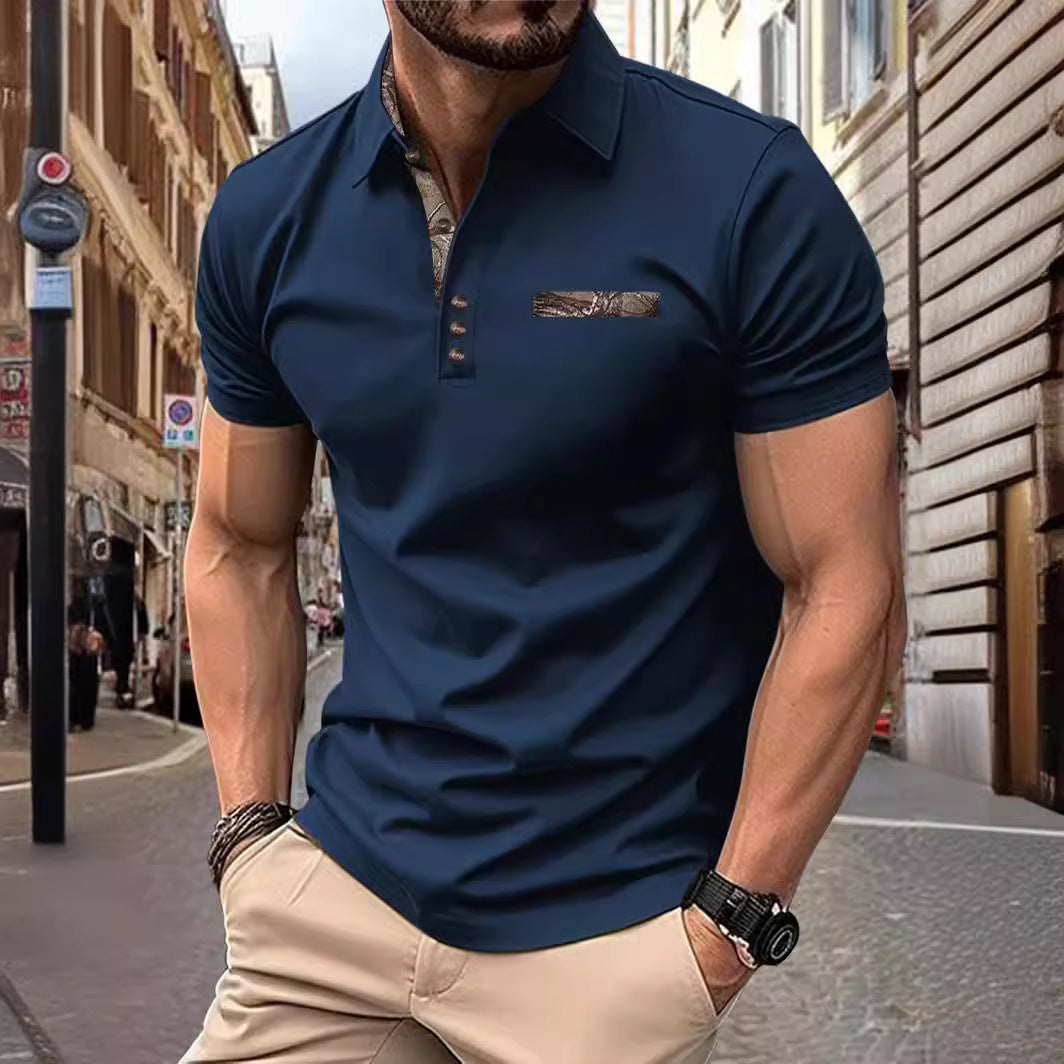 Men's Button Lapel Sports Short SleeveProduct information:
 
 Color: white, black, navy blue
 
 Details of clothing style: flocking
 
 Size: S,M,L,XL,XXL,XXXL
 
 Main fabric composition: Polyester Fiber
TopZA-ZOLAZA-ZOLAButton Lapel Sports Short Sleeve