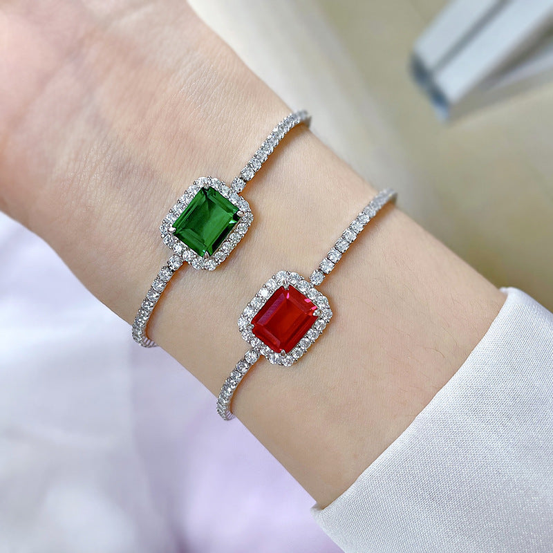 S925 Sterling Silver Synthetic 810 Emerald Bracelet - ZA-ZOLA