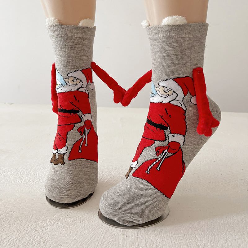 Christmas Magnetic Hand-Holding Socks – Cute Elk, Santa Claus & Snowman Socks for Couples - ZA-ZOLA