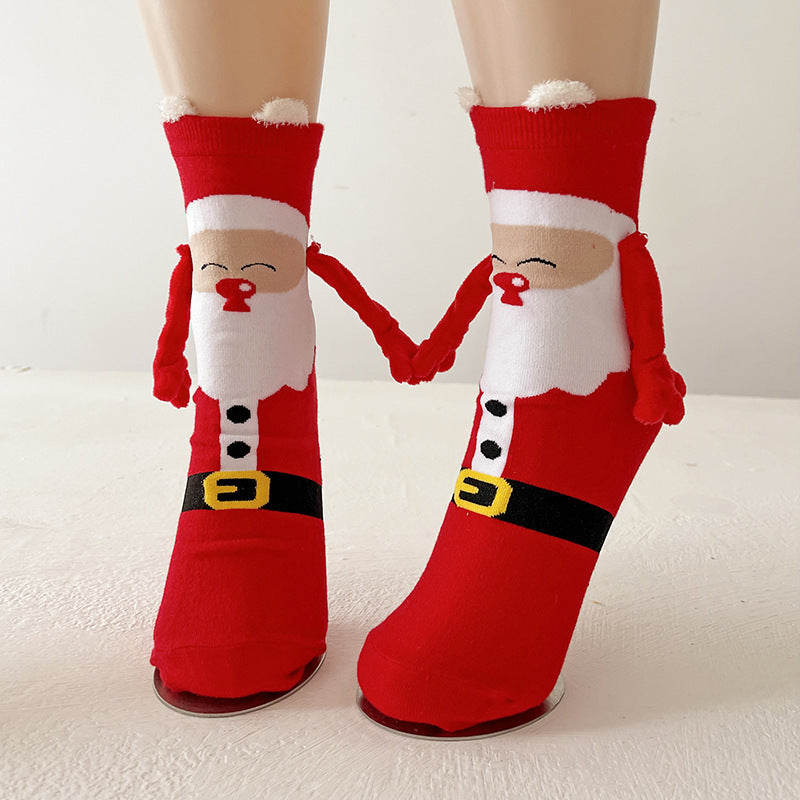 Christmas Magnetic Hand-Holding Socks – Cute Elk, Santa Claus & Snowman Socks for Couples - ZA-ZOLA