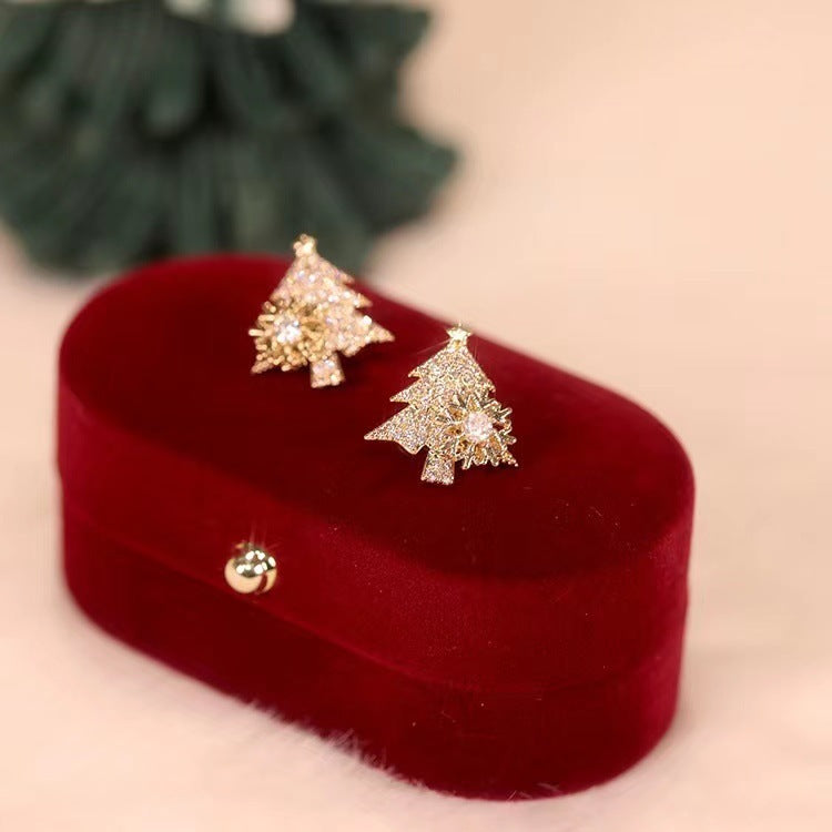 Rotatable Christmas Tree & Snowflake Earrings – Shiny Rhinestone Festive Jewelry for Winter - ZA-ZOLA