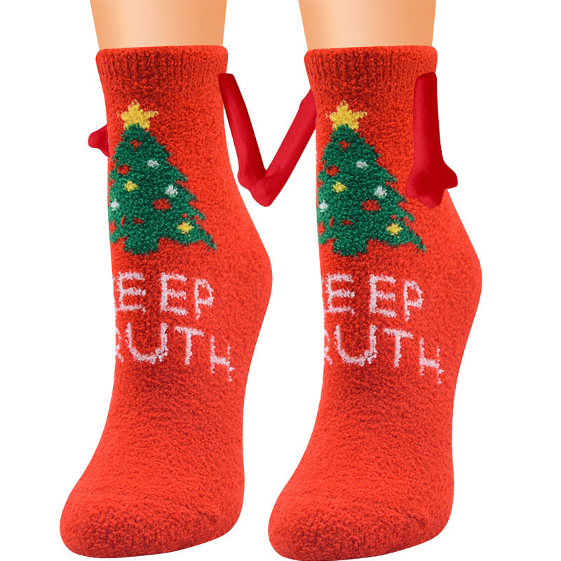 Christmas Magnetic Suction Couple Socks – Warm Coral Fleece Tube Socks for Winter Comfort - ZA-ZOLA