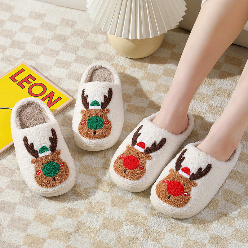 Christmas Elk Soft Cozy Winter Home Slippers – Slip-On Bedroom Slippers for Women & Men – Warm House Shoes - ZA-ZOLA