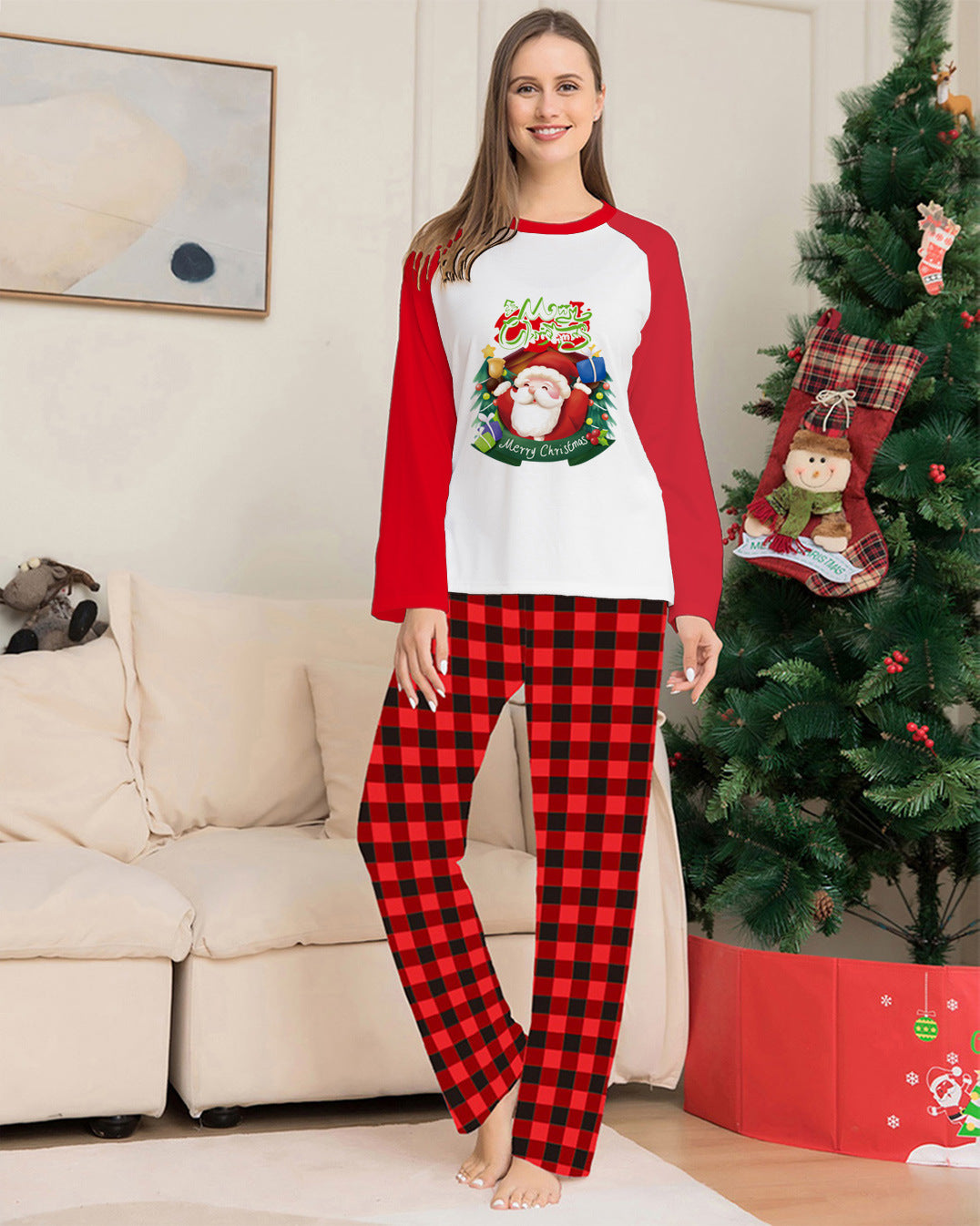 Christmas Parent-Child Matching Pajamas – Long Sleeve T-Shirt & Plaid Pants Family Set - ZA-ZOLA