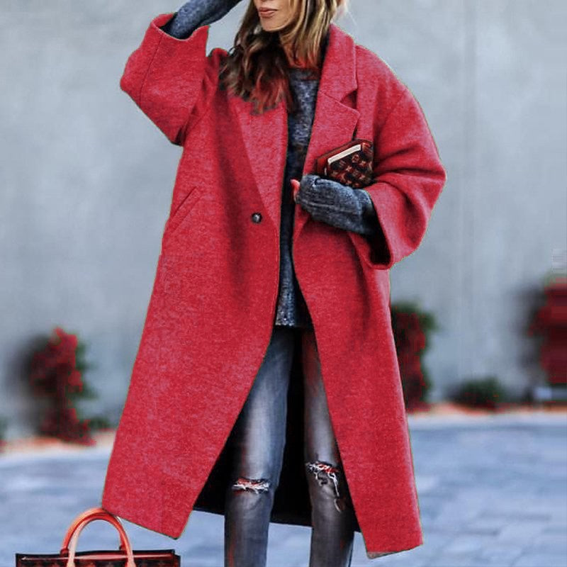 European & American Women’s Long-Sleeved Woolen Overcoat – Stylish Winter Outerwear