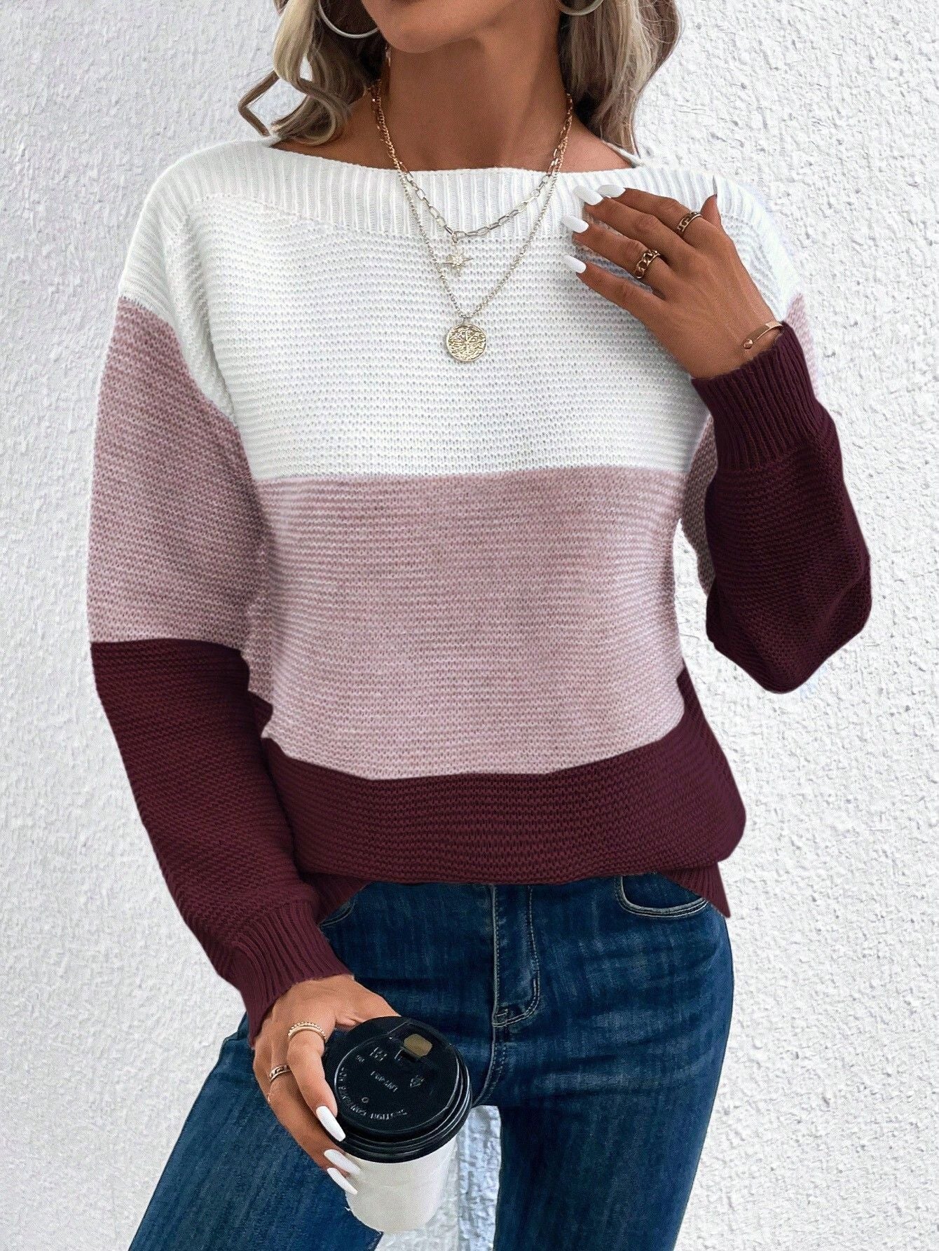 Women's Round Neck Splicing Knitwear – Stylish, Cozy, Loose-Fit Sweater - ZA-ZOLA